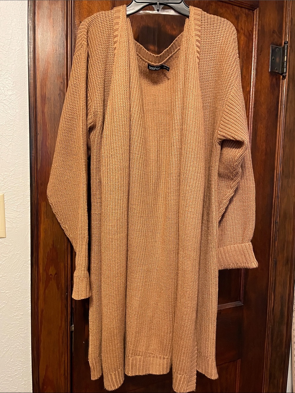 boohoo Camel Open-Front Long Cardigan